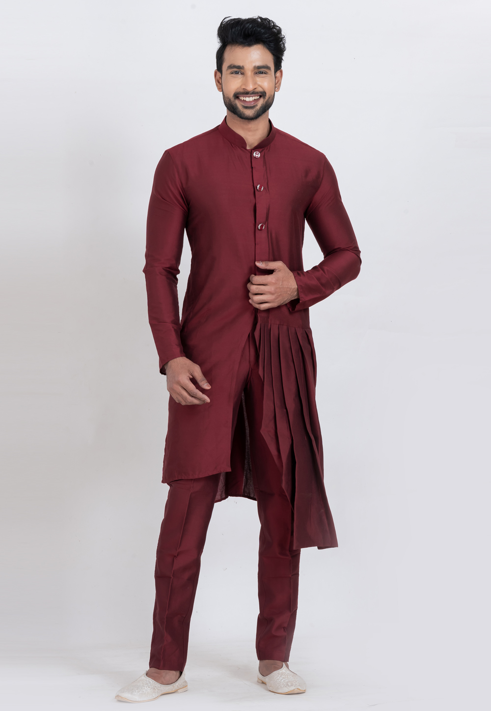 Maroon Viscose Indo Western Kurta 306021