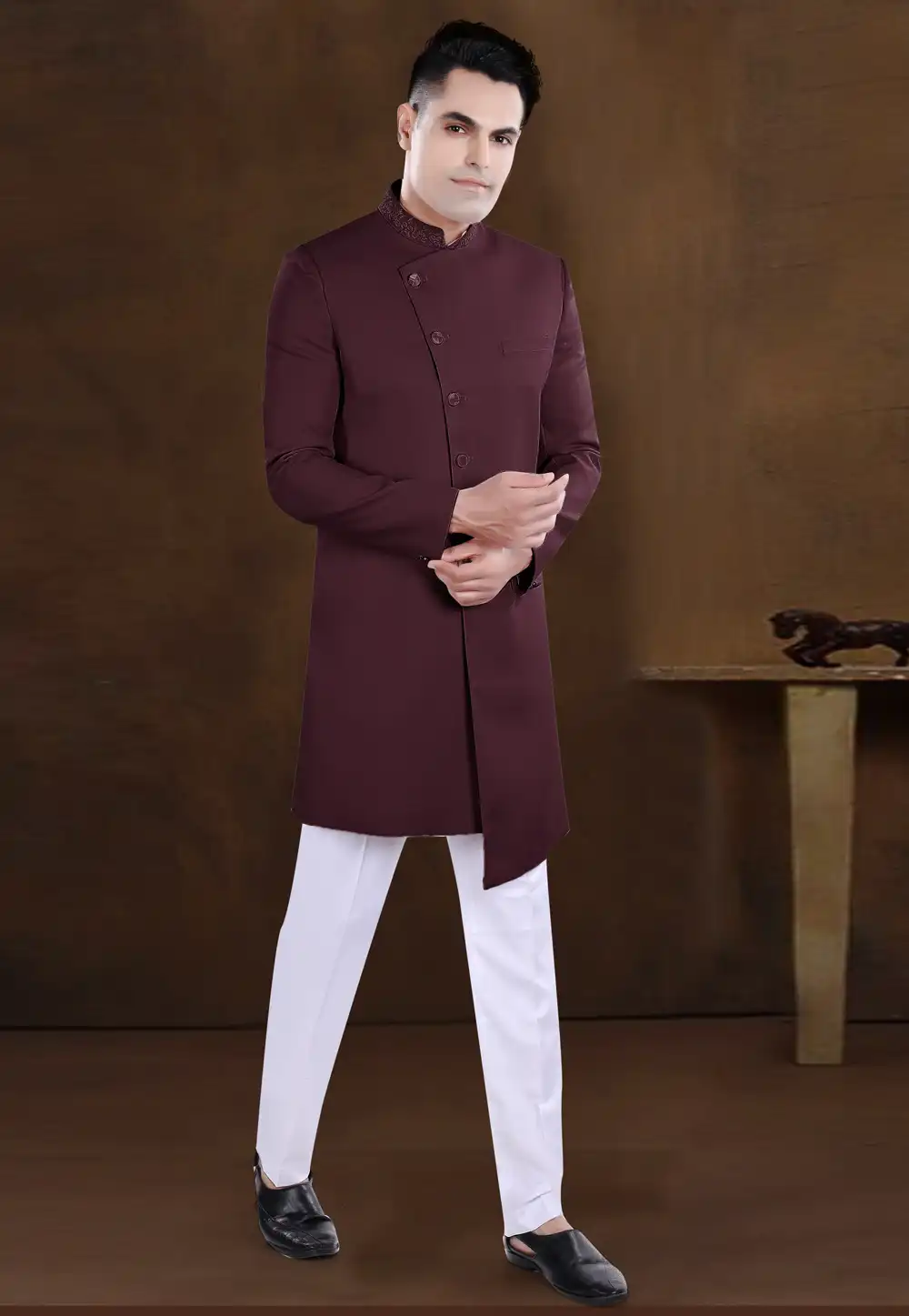 Maroon Viscose Indo Western Sherwani 292239