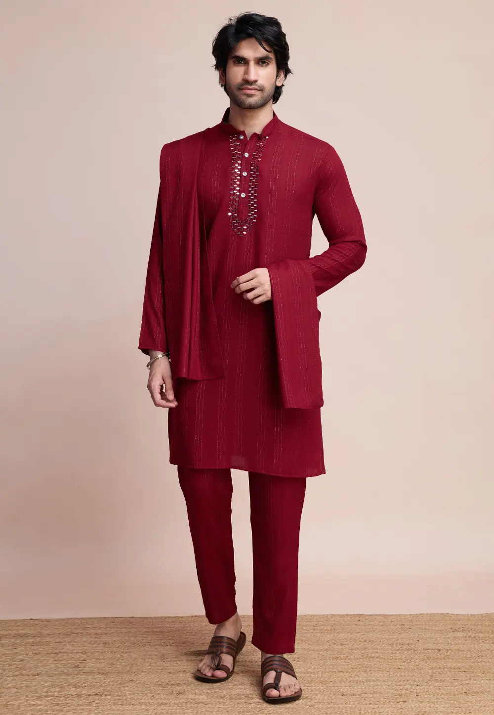 Maroon Viscose Kurta Pajama 301886