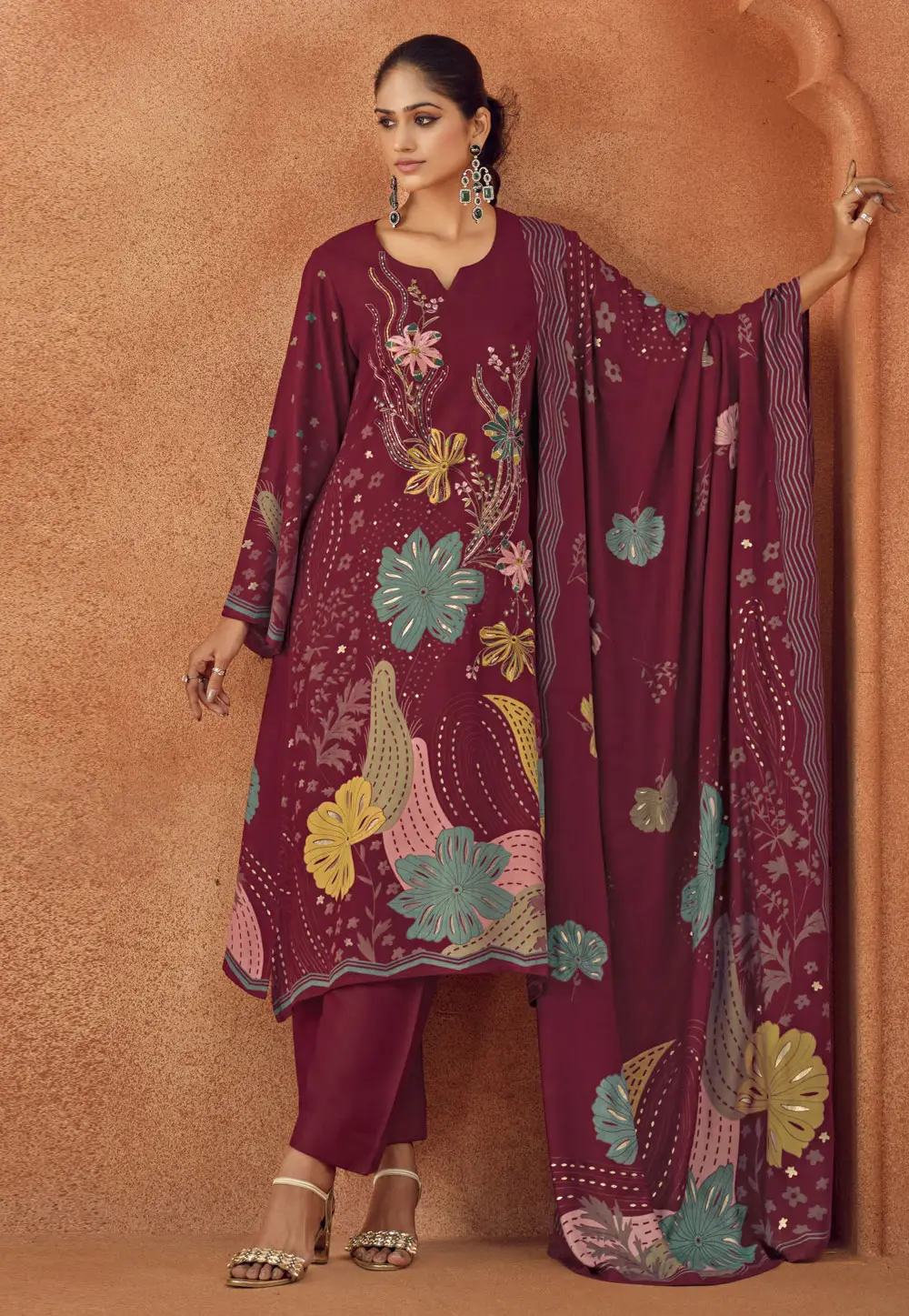 Maroon Viscose Pakistani Suit 296335