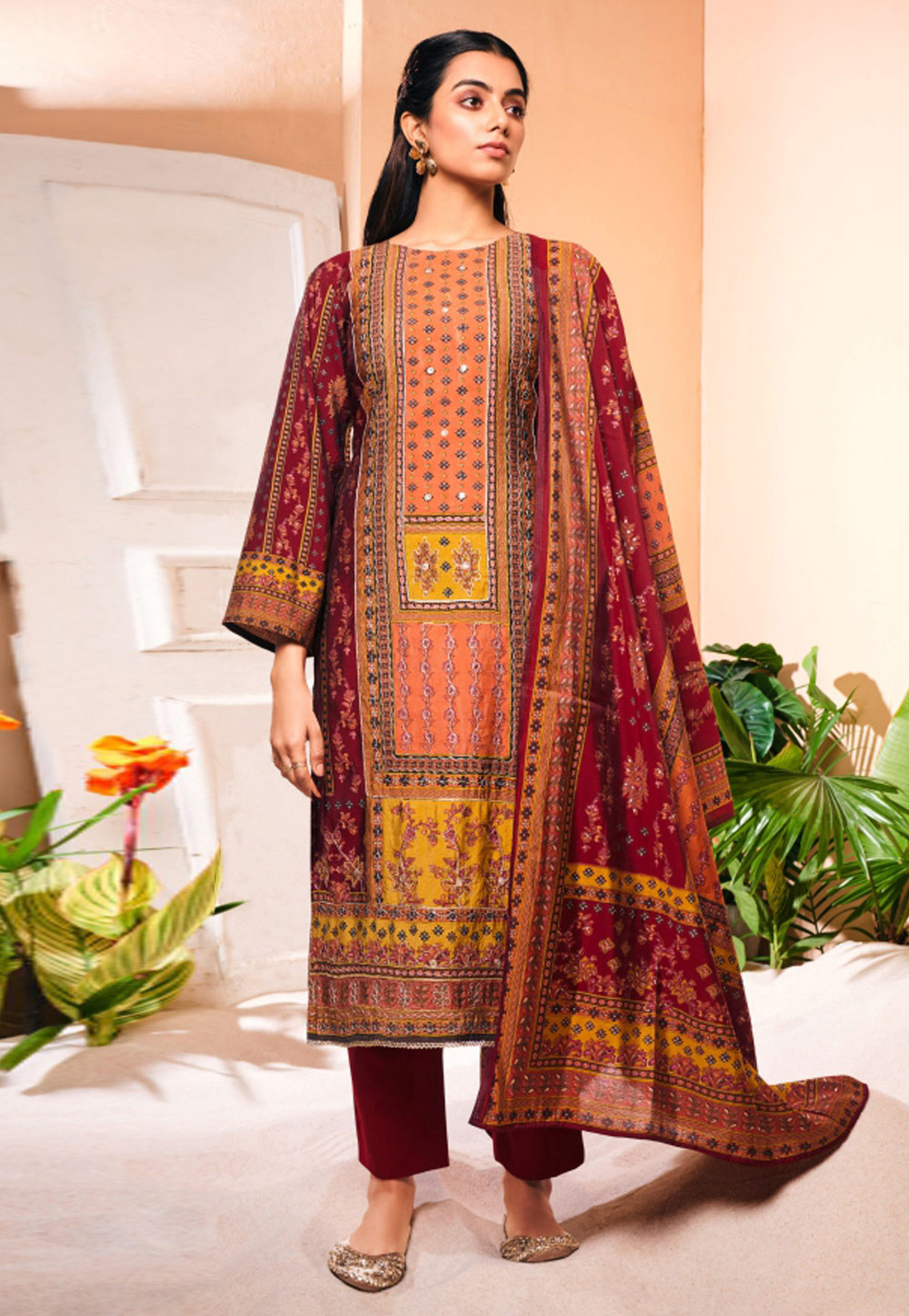 Maroon Viscose Pant Style Suit 285428