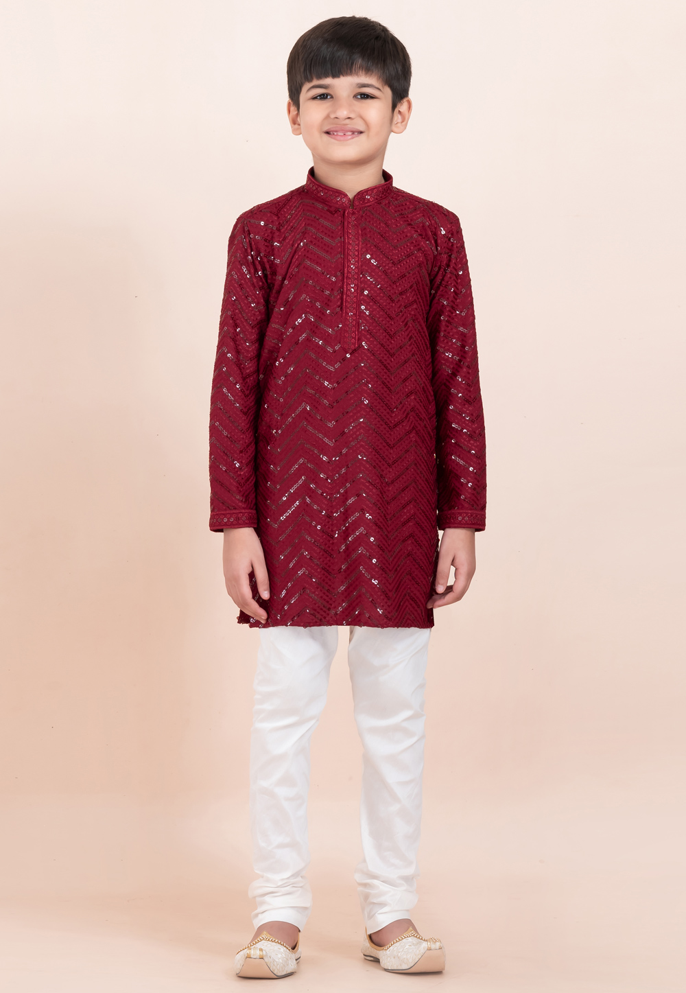 Maroon Viscose Rayon Kids Kurta Pajama 304807