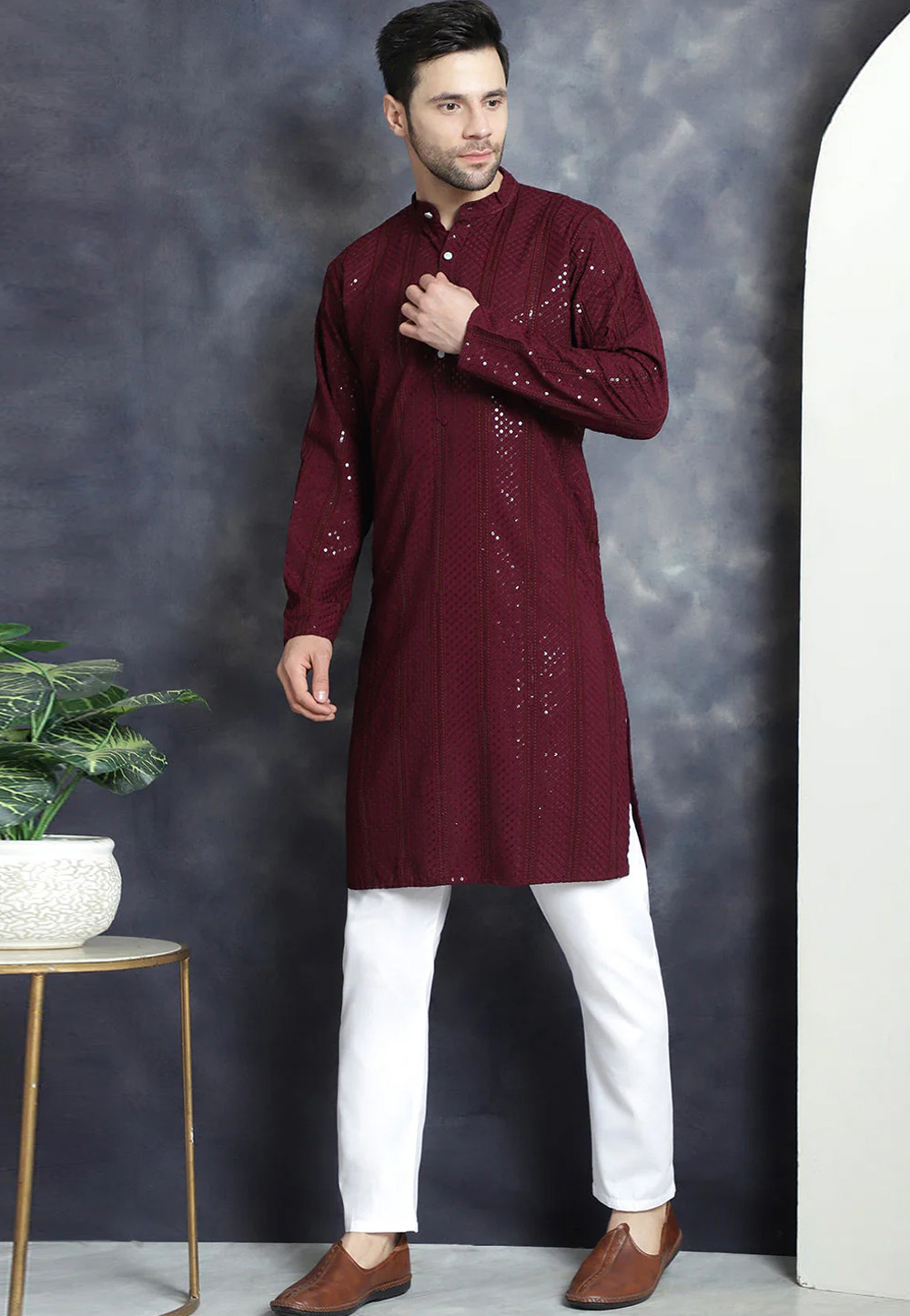 Maroon Viscose Rayon Kurta Pajama 287488