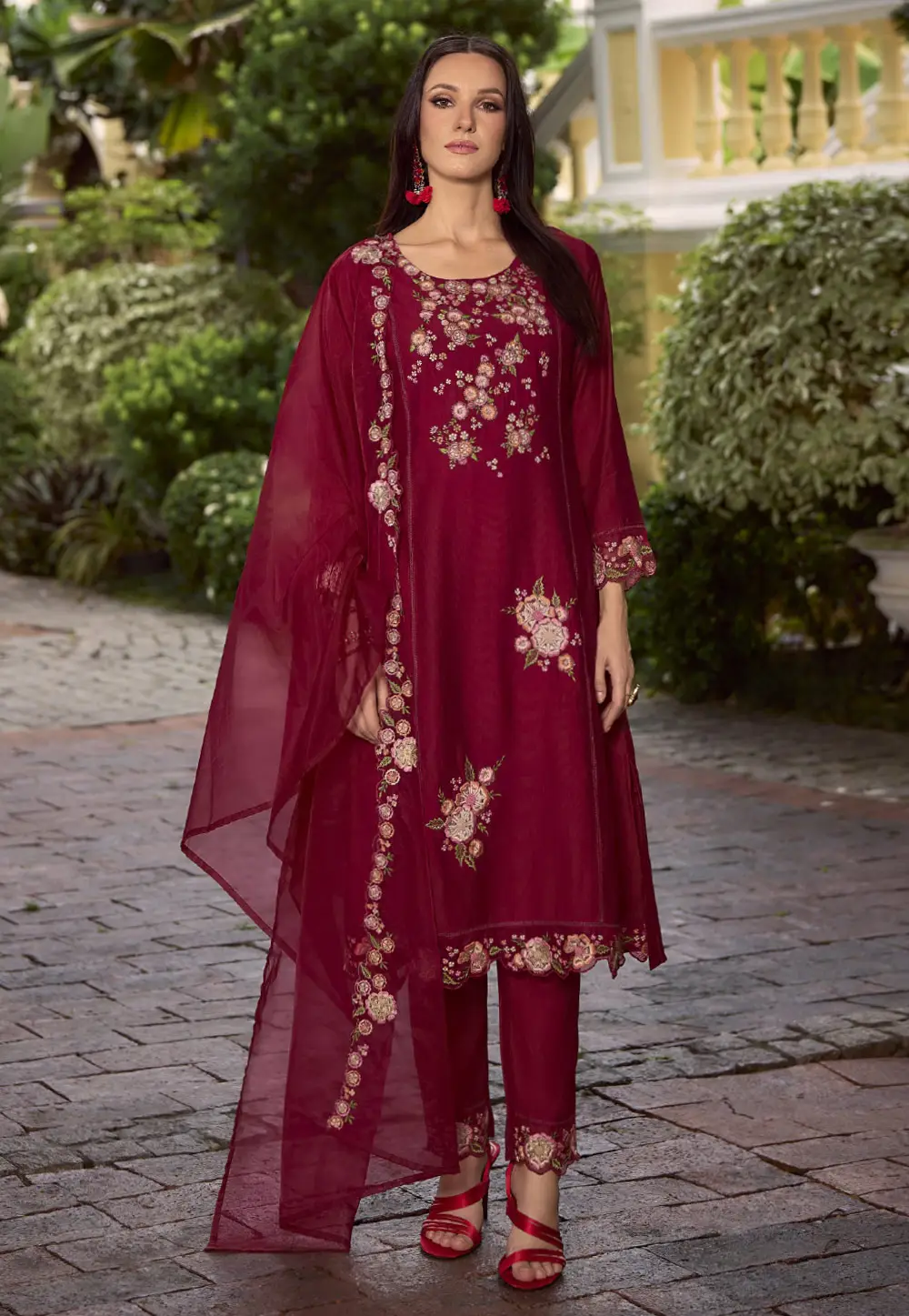 Maroon Viscose Readymade Pakistani Suit 295205