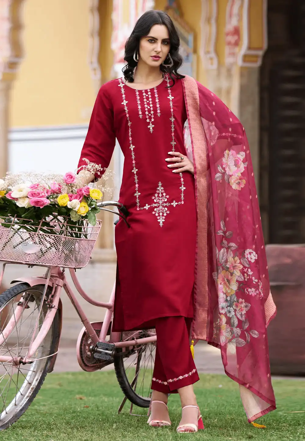 Maroon Viscose Readymade Pakistani Suit 289377