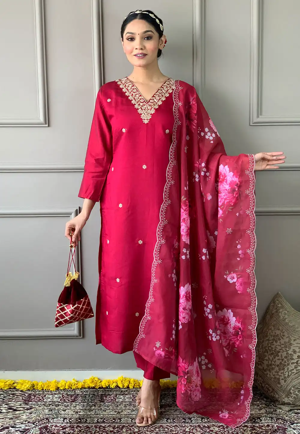 Maroon Viscose Readymade Pakistani Suit 291639