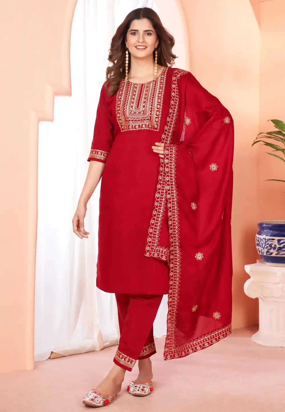 Maroon Viscose Readymade Pakistani Suit 291648