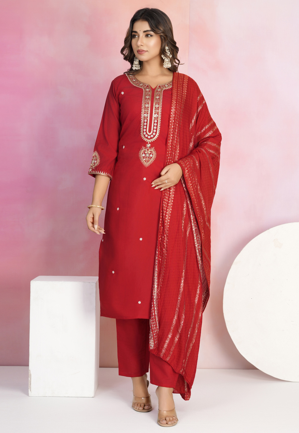 Maroon Viscose Readymade Pakistani Suit 311076
