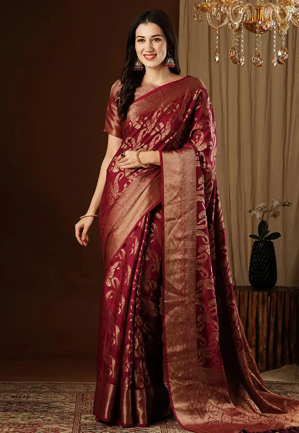 Maroon Viscose Saree With Blouse 294689