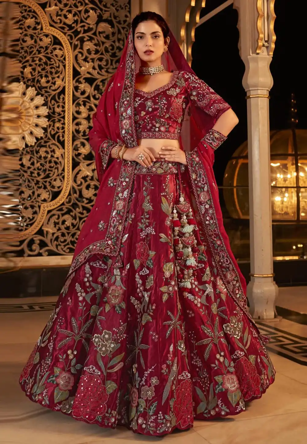 Maroon Viscose Satin Bridal Lehenga Choli 292042