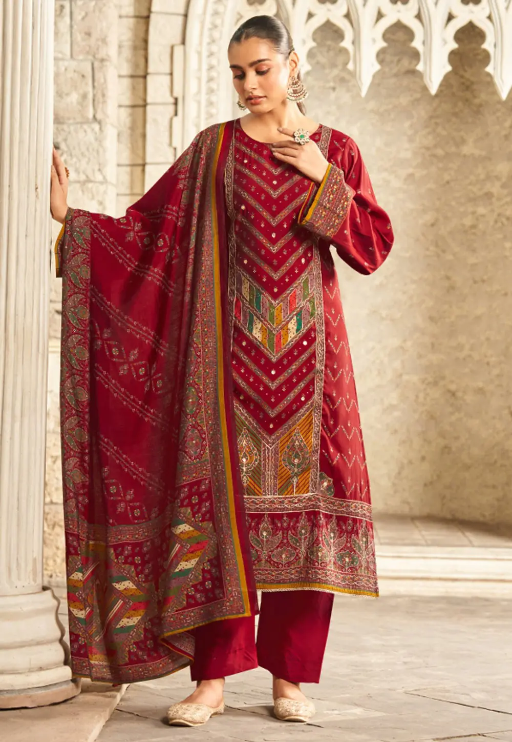 Maroon Viscose Straight Suit 302321