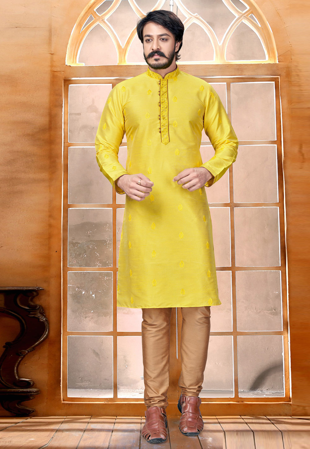 Yellow Silk Kurta Pajama 228361