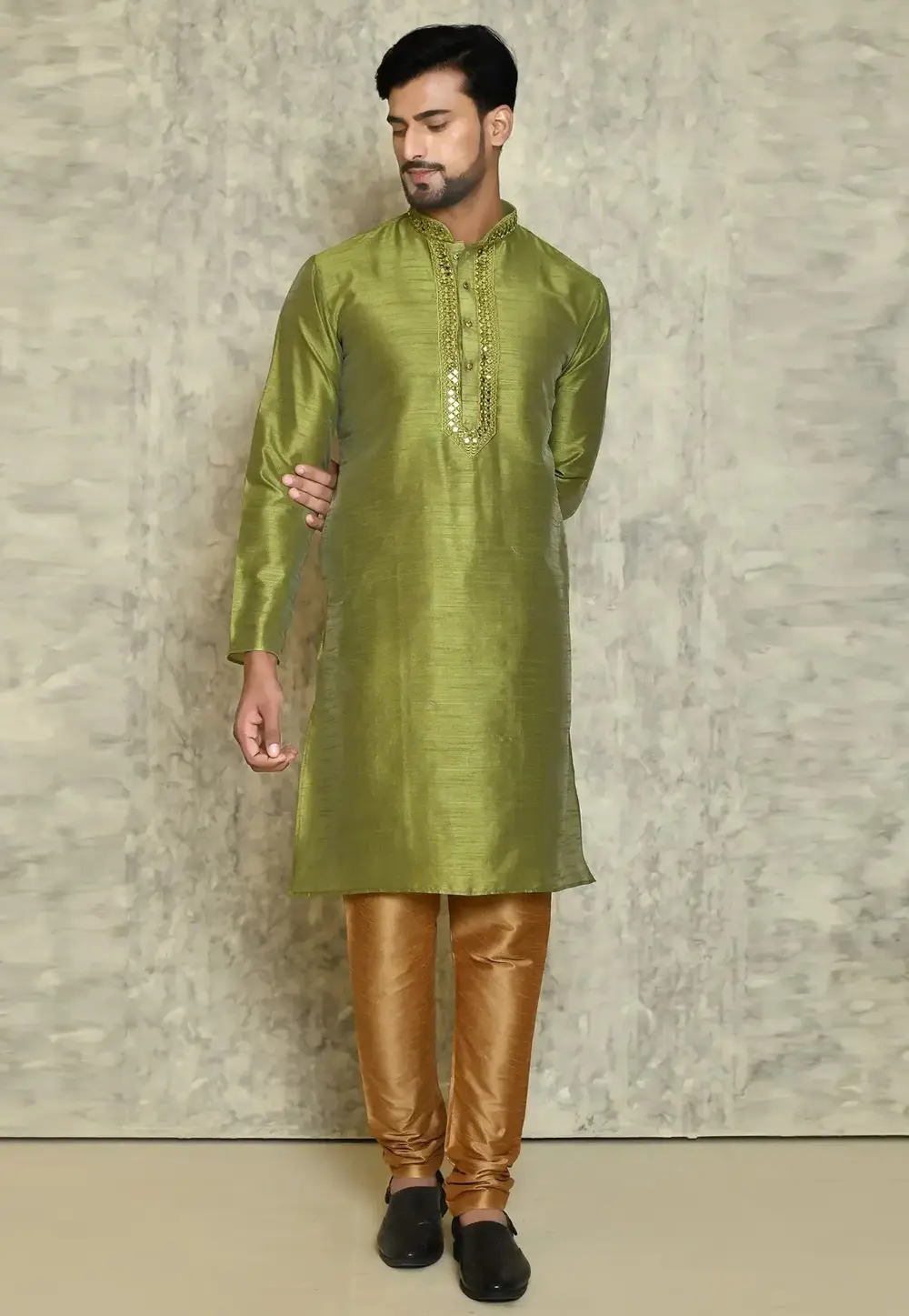 Mehndi Art Silk Kurta Pajama 300739