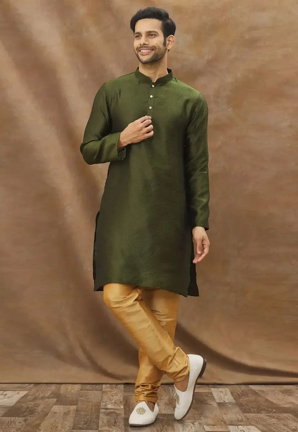 Mehndi Art Silk Kurta Pajama 300744