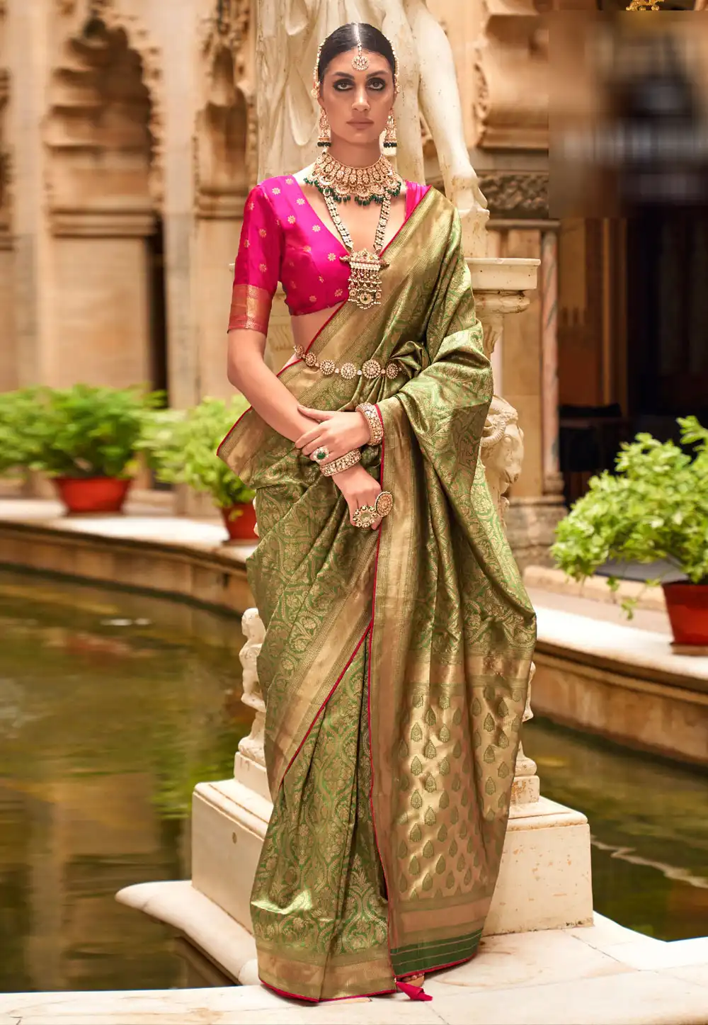 Mehndi Banarasi Silk Saree 291058