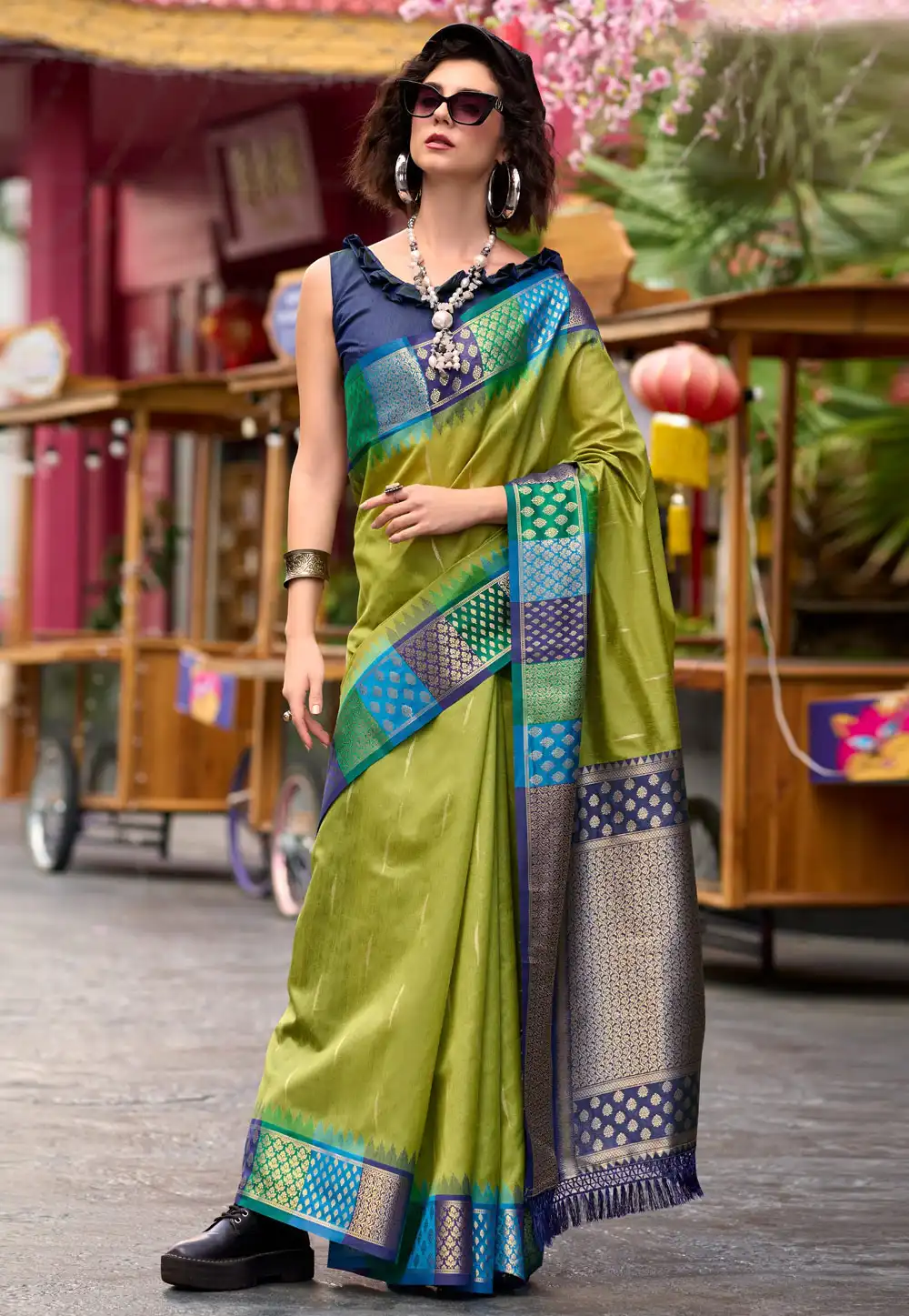 Mehndi Banarasi Silk Saree 293602