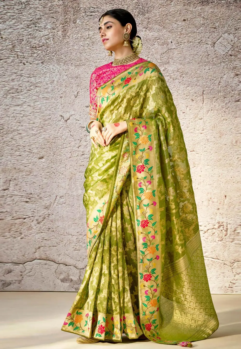 Mehndi Banarasi Silk Saree 295877