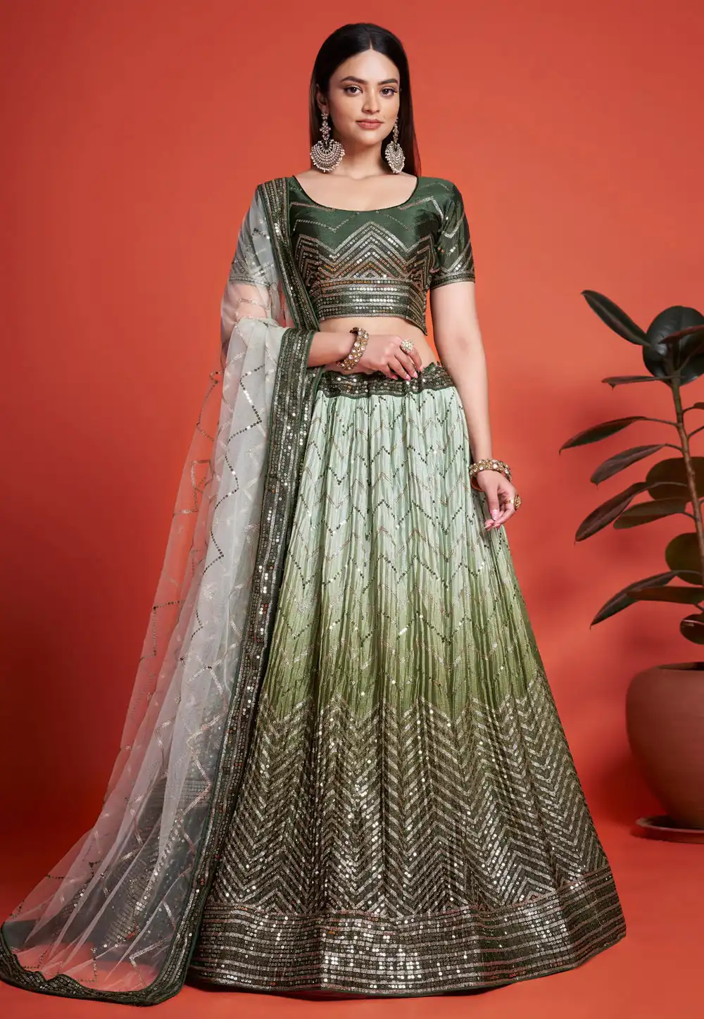 Mehndi Chinon Circular Lehenga Choli 287843