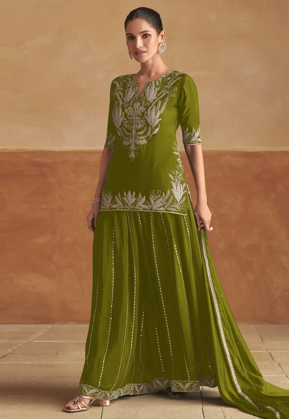 Mehndi Chinon Pakistani Suit 304045