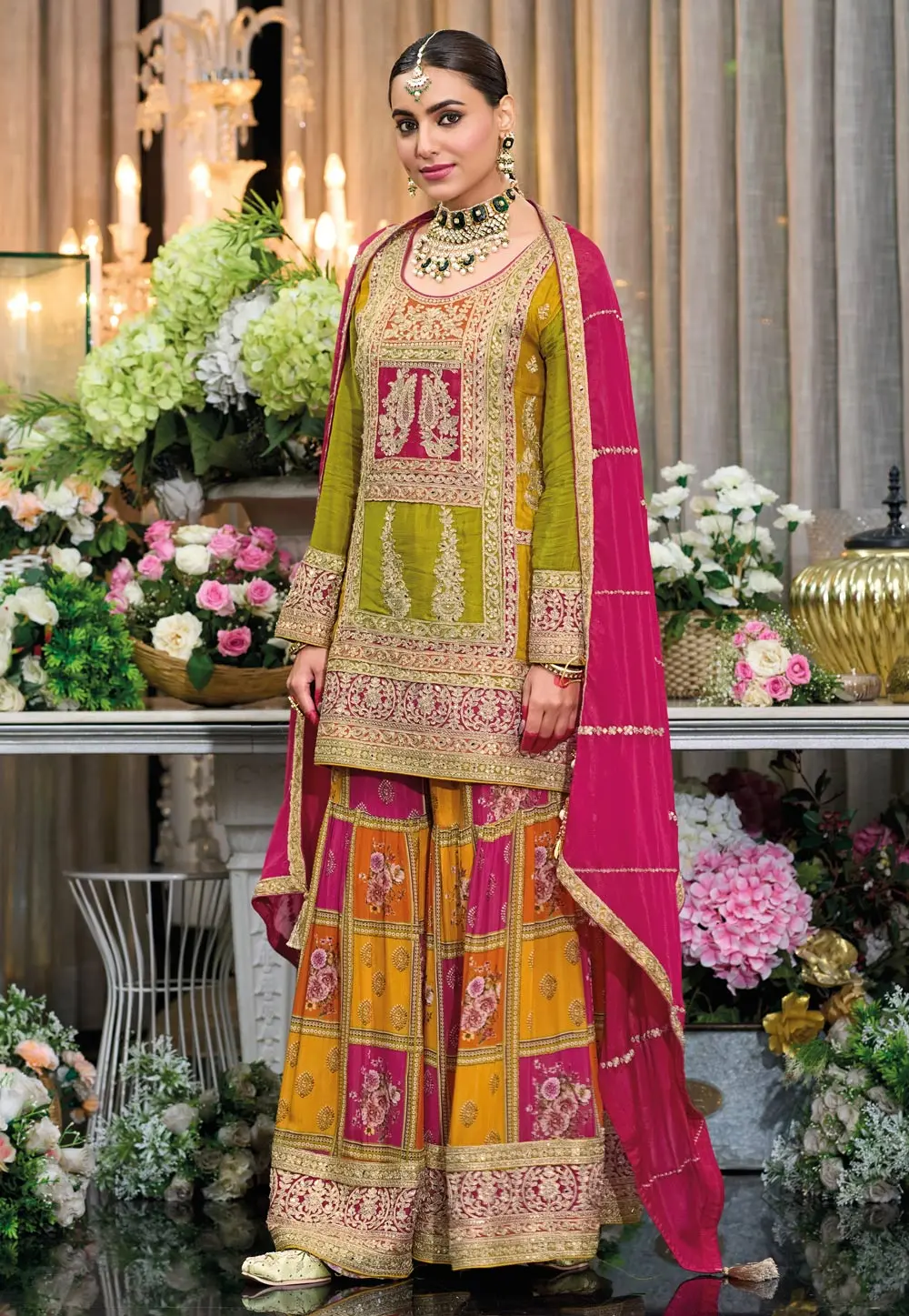 Mehndi Chinon Readymade Pakistani Suit 298250