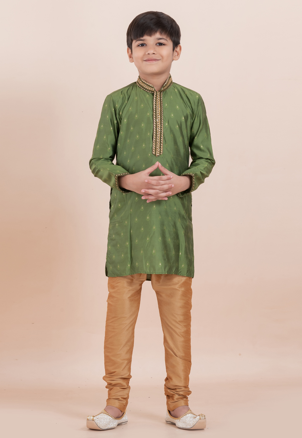 Mehndi Cotton Jacquard Kids Kurta Pajama 305980