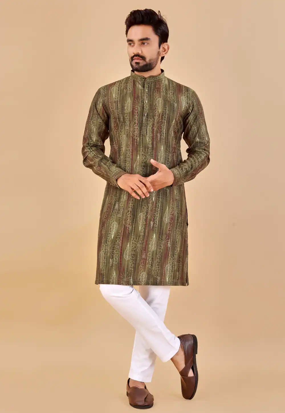 Mehndi Cotton Kurta Pajama 290095