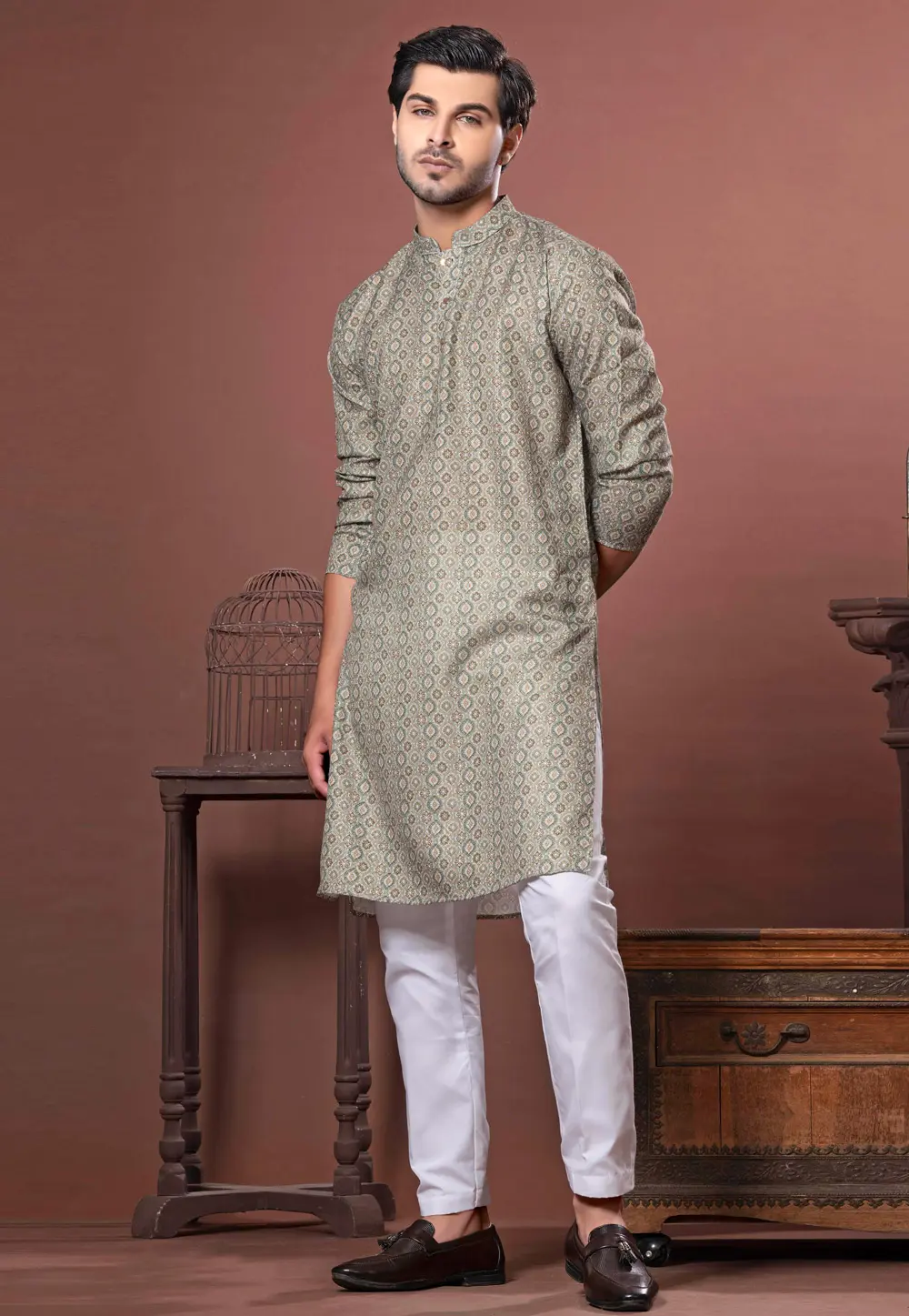 Mehndi Cotton Kurta Pajama 302125