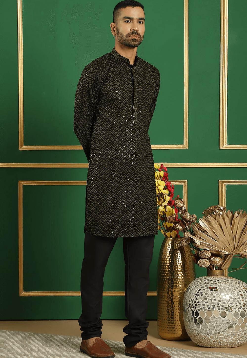 Mehndi Cotton Kurta Pajama 287619