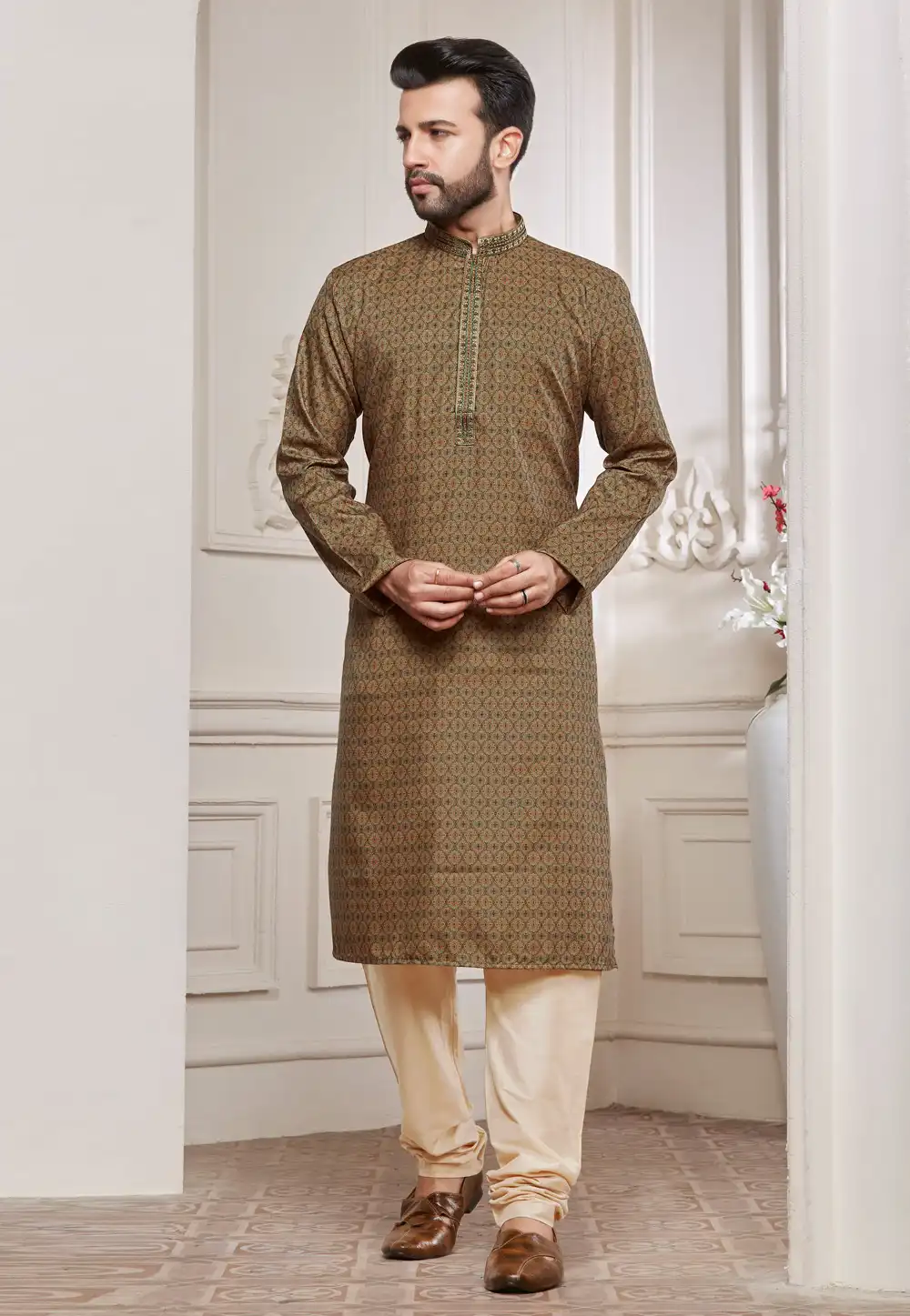 Mehndi Cotton Kurta Pajama 288868