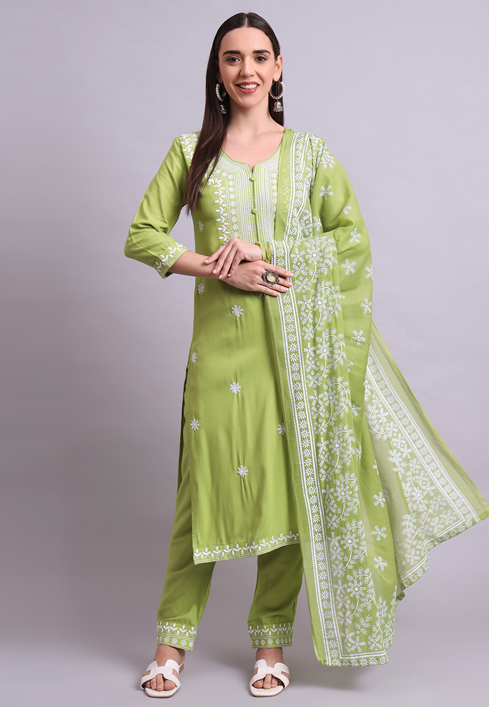 Mehndi Cotton Readymade Pant Style Suit 309652