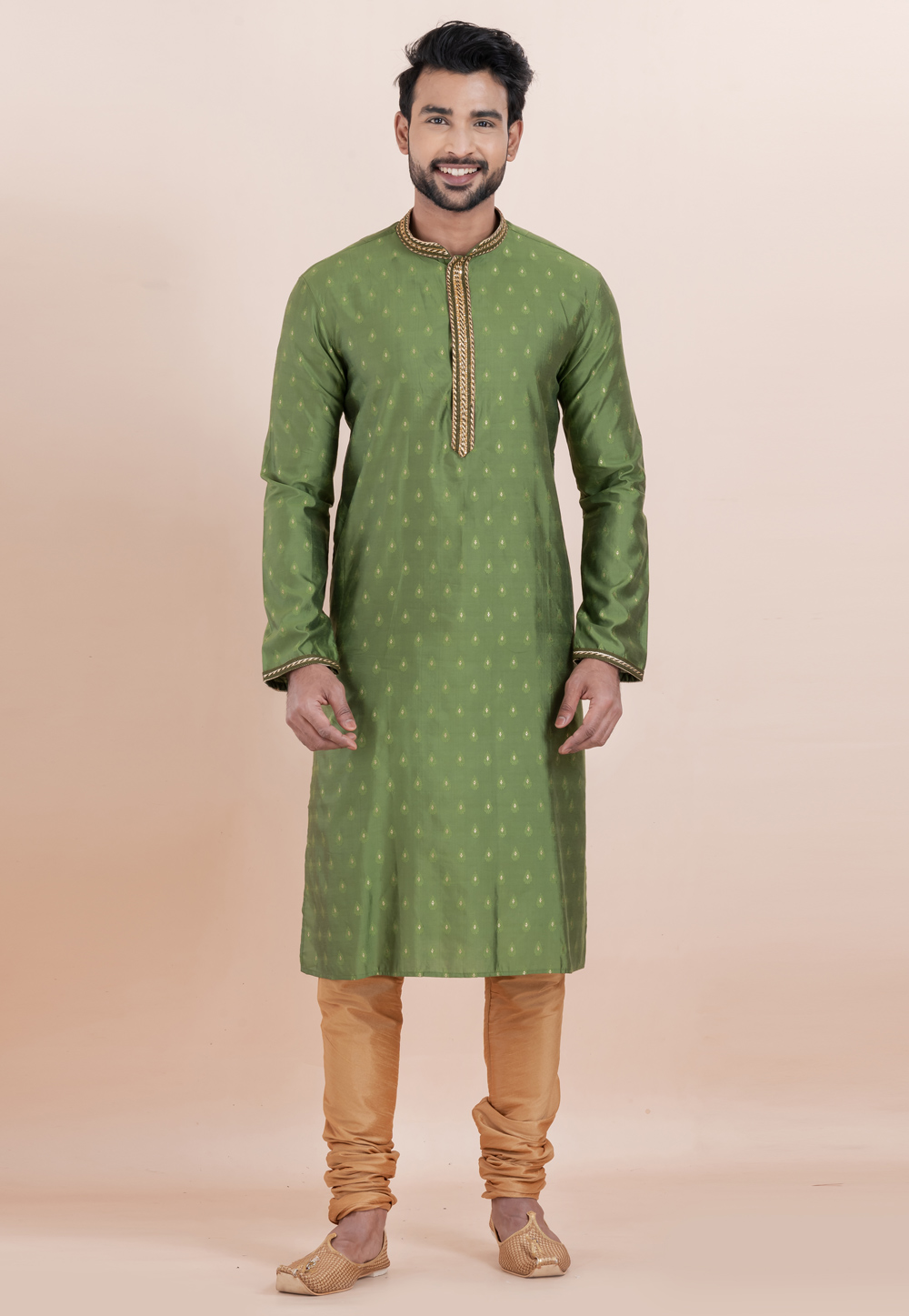 Mehndi Cotton Silk Kurta Pajama 306013