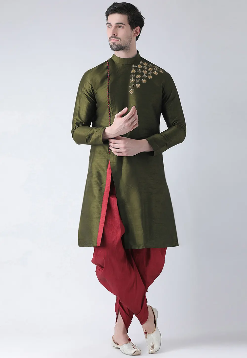 Mehndi Dupion Silk Dhoti Kurta 304471