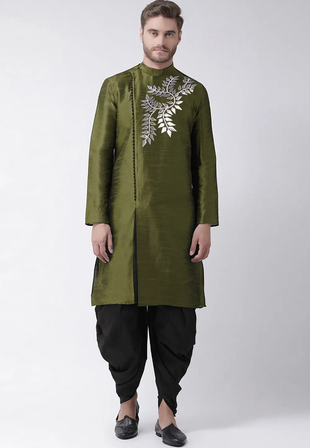 Mehndi Dupion Silk Dhoti Kurta 304482