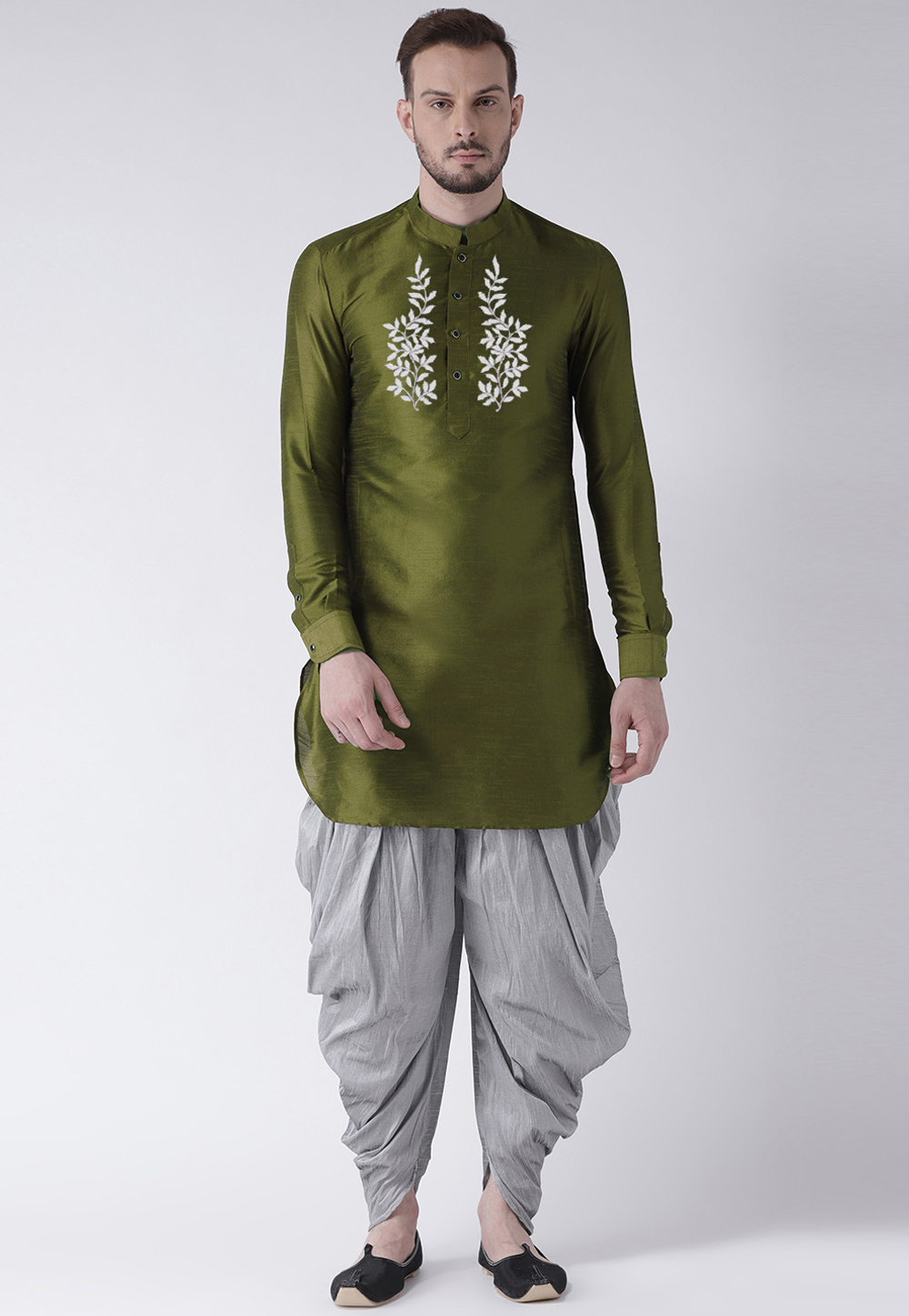 Mehndi Dupion Silk Dhoti Kurta 304897