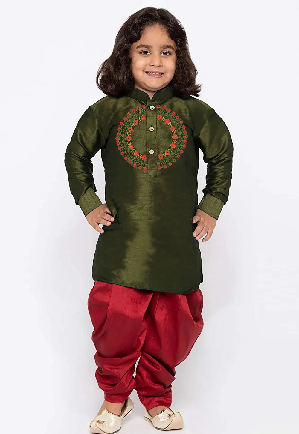 Mehndi Dupion Silk Kids Dhoti Kurta 301809