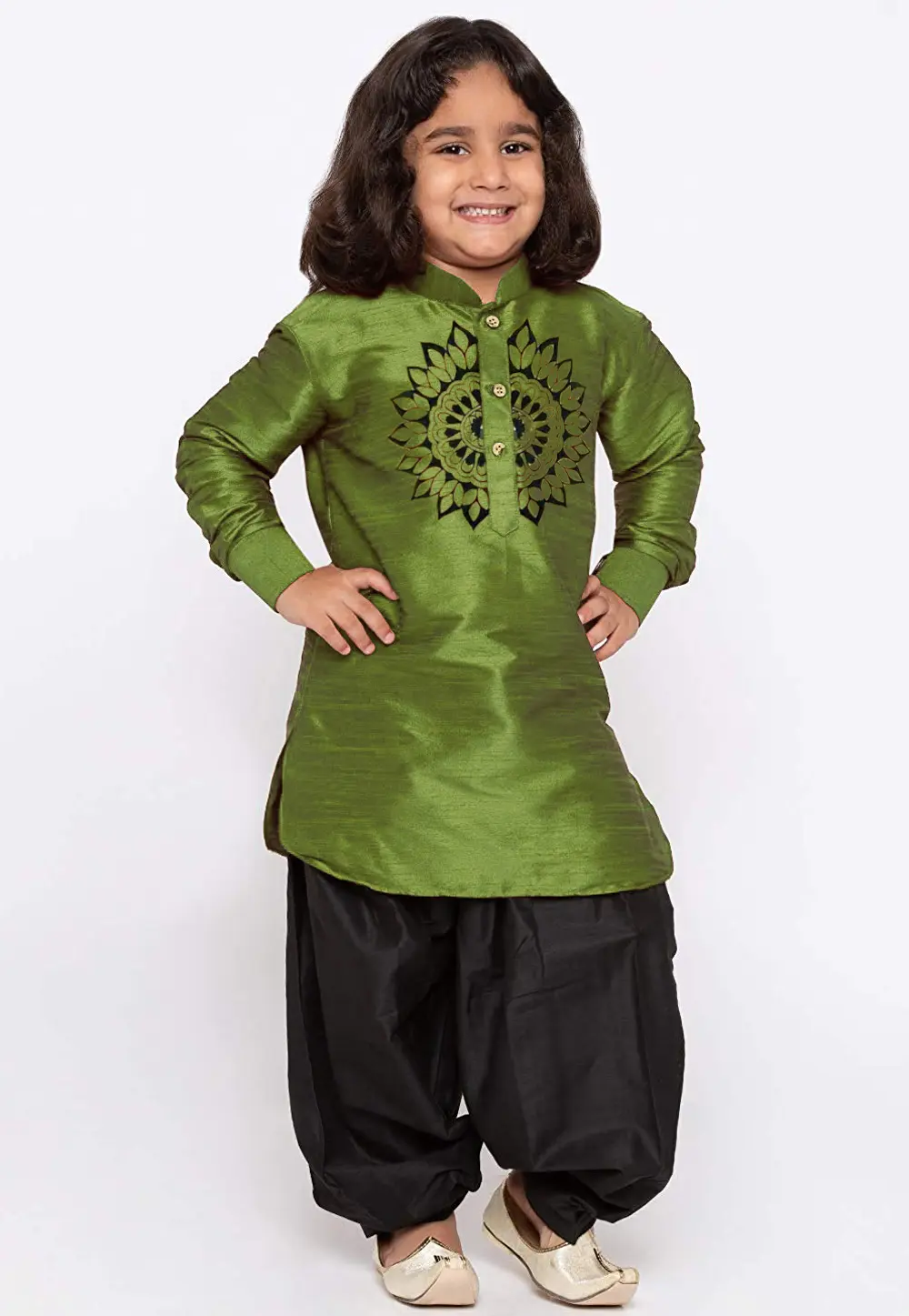 Mehndi Dupion Silk Kids Dhoti Kurta 301819