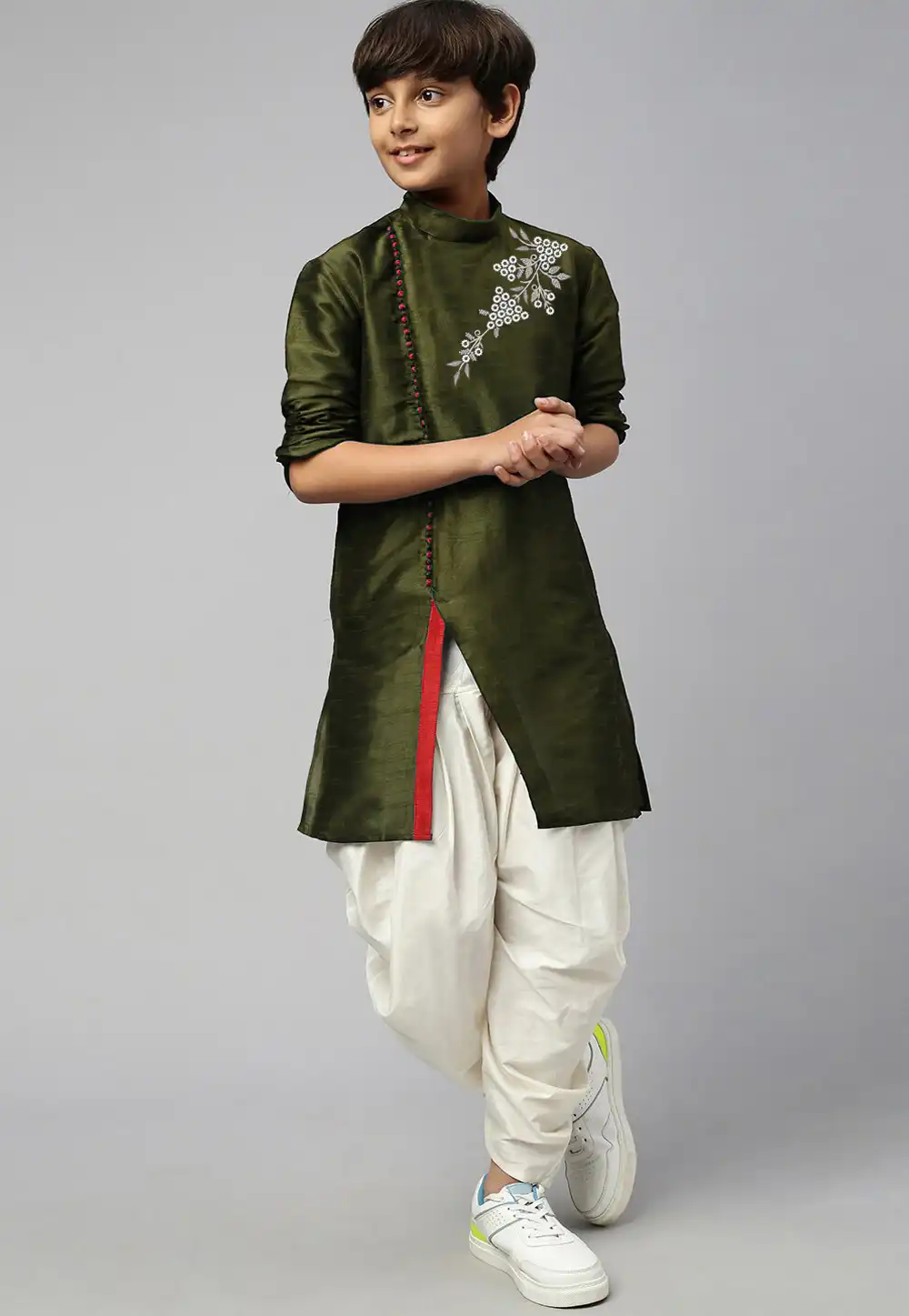 Mehndi Dupion Silk Kids Dhoti Kurta 289209