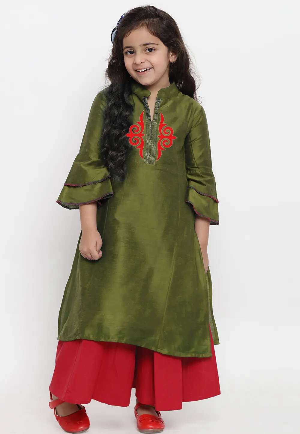 Mehndi Dupion Silk Kids Palazzo Suit 301841