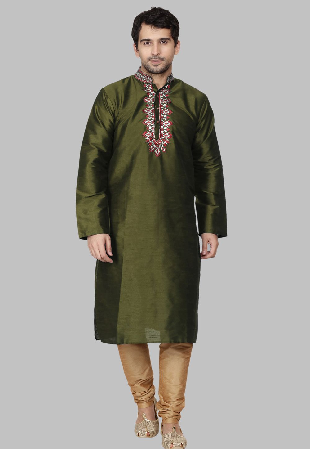 Mehndi Dupion Silk Kurta Pajama 286728