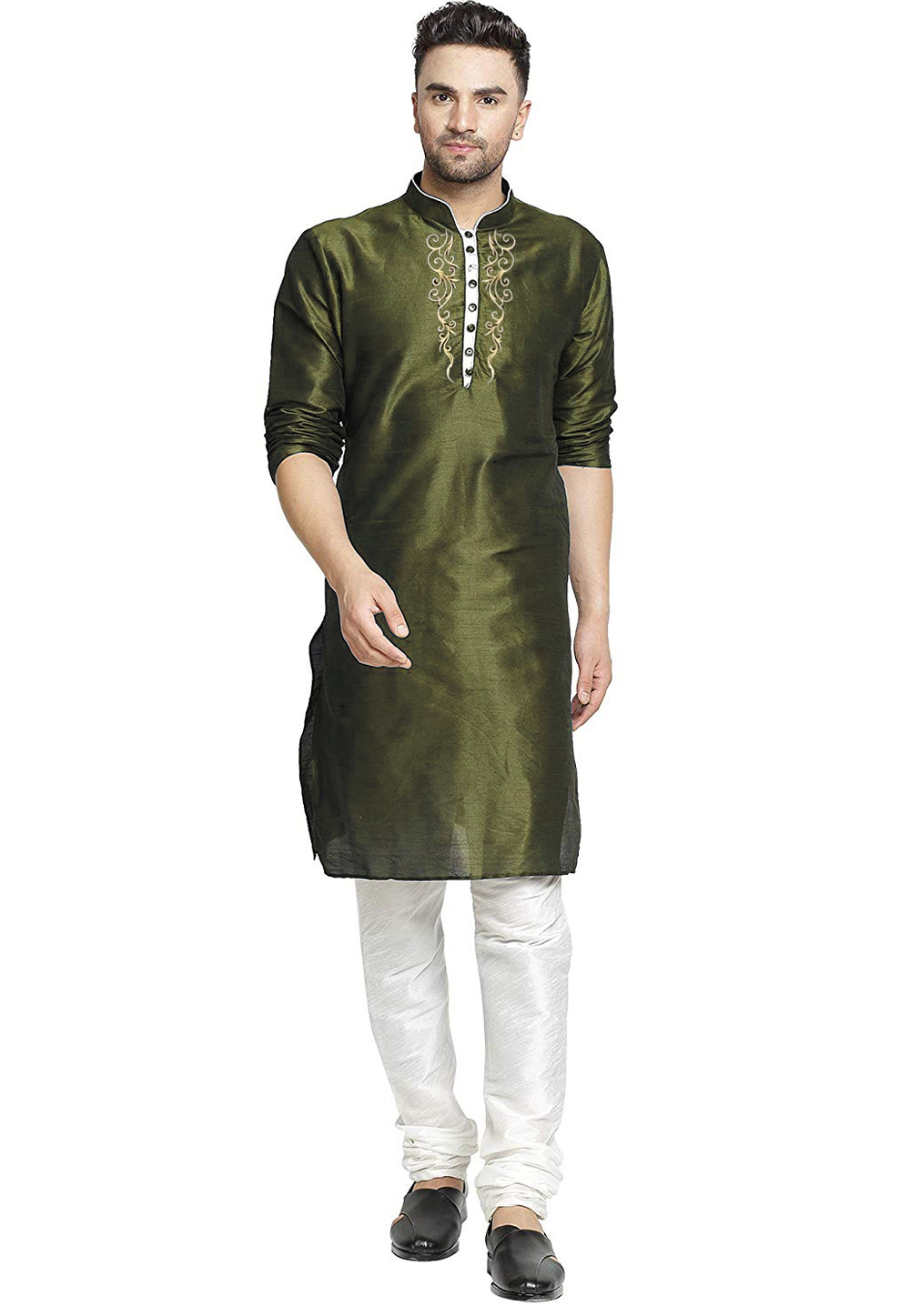 Mehndi Dupion Silk Kurta Pajama 305126