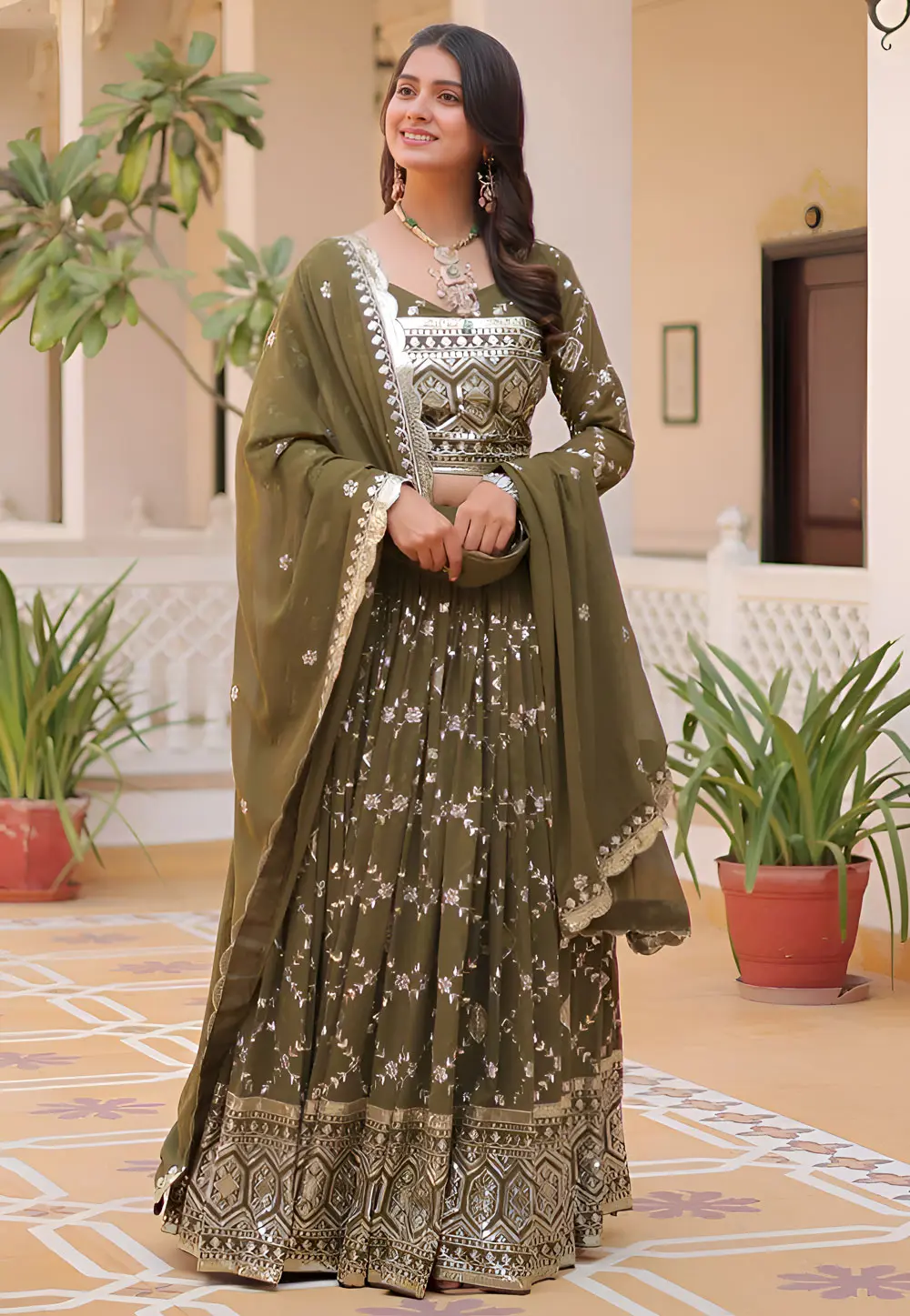 Mehndi Faux Georgette Lehenga Choli 298665