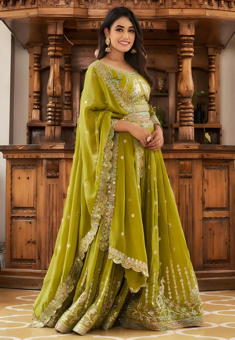 Mehndi Faux Georgette Readymade  Lehenga Choli 294304