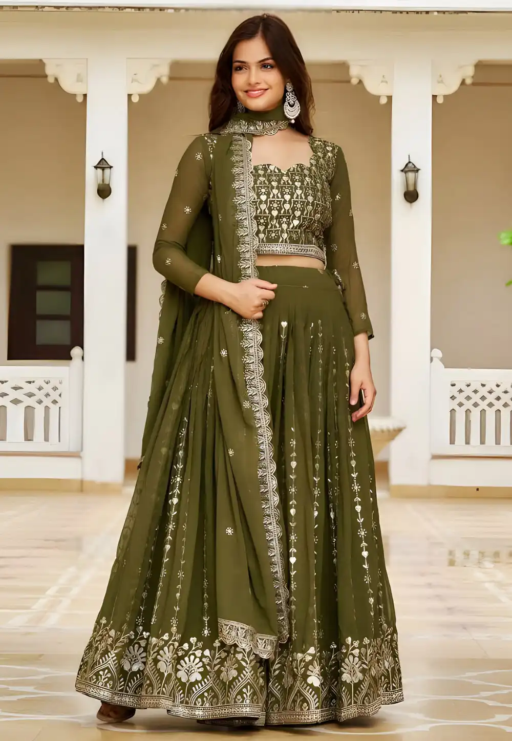 Mehndi Faux Georgette Readymade Lehenga Choli 294114