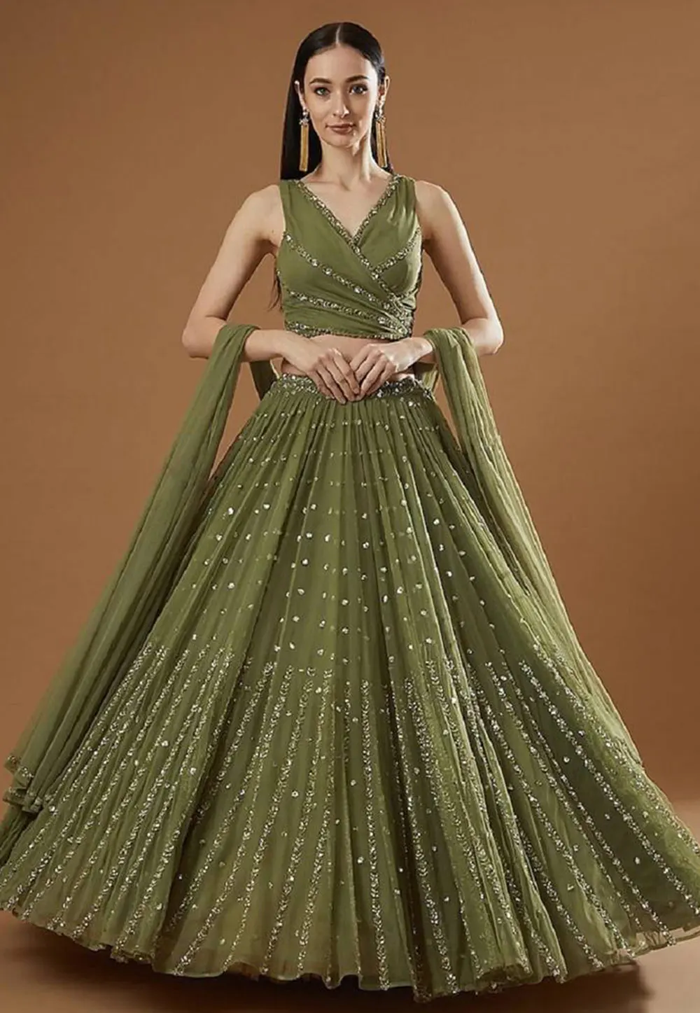 Mehndi Georgette A Line Lehenga Choli 301035