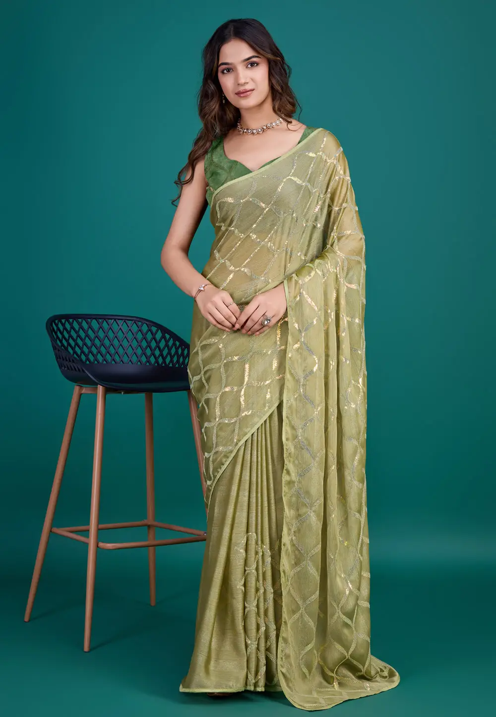 Mehndi Georgette Chiffon Saree With Blouse 295320