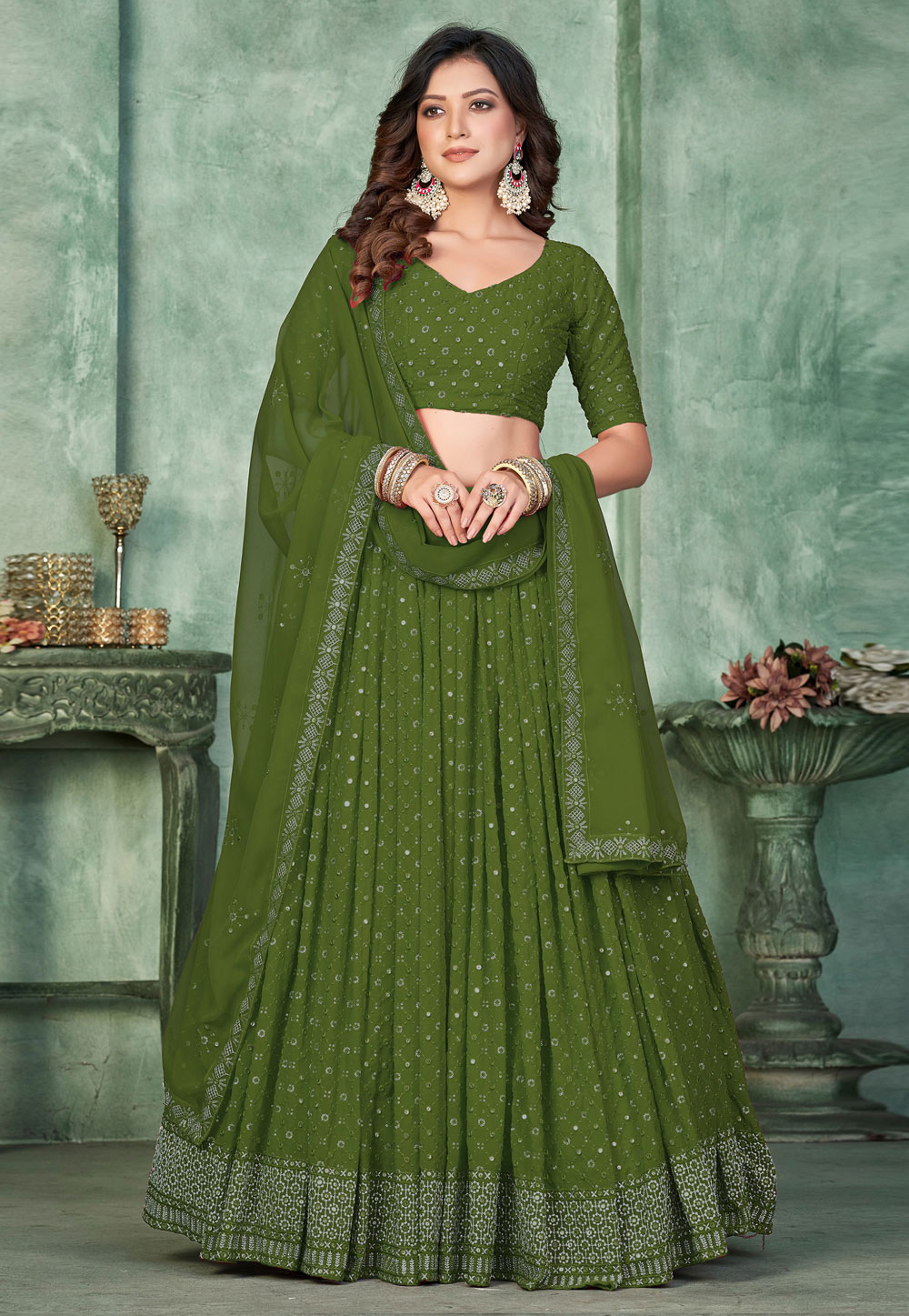 Mehndi Georgette Lehenga Choli 309338