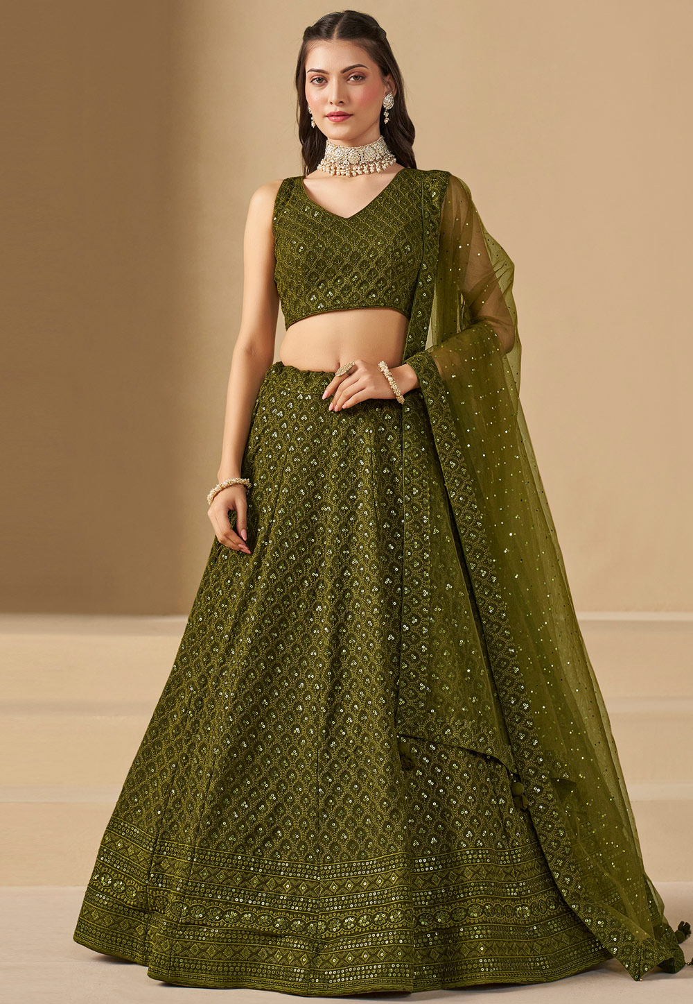 Mehndi Georgette Lehenga Choli 310362