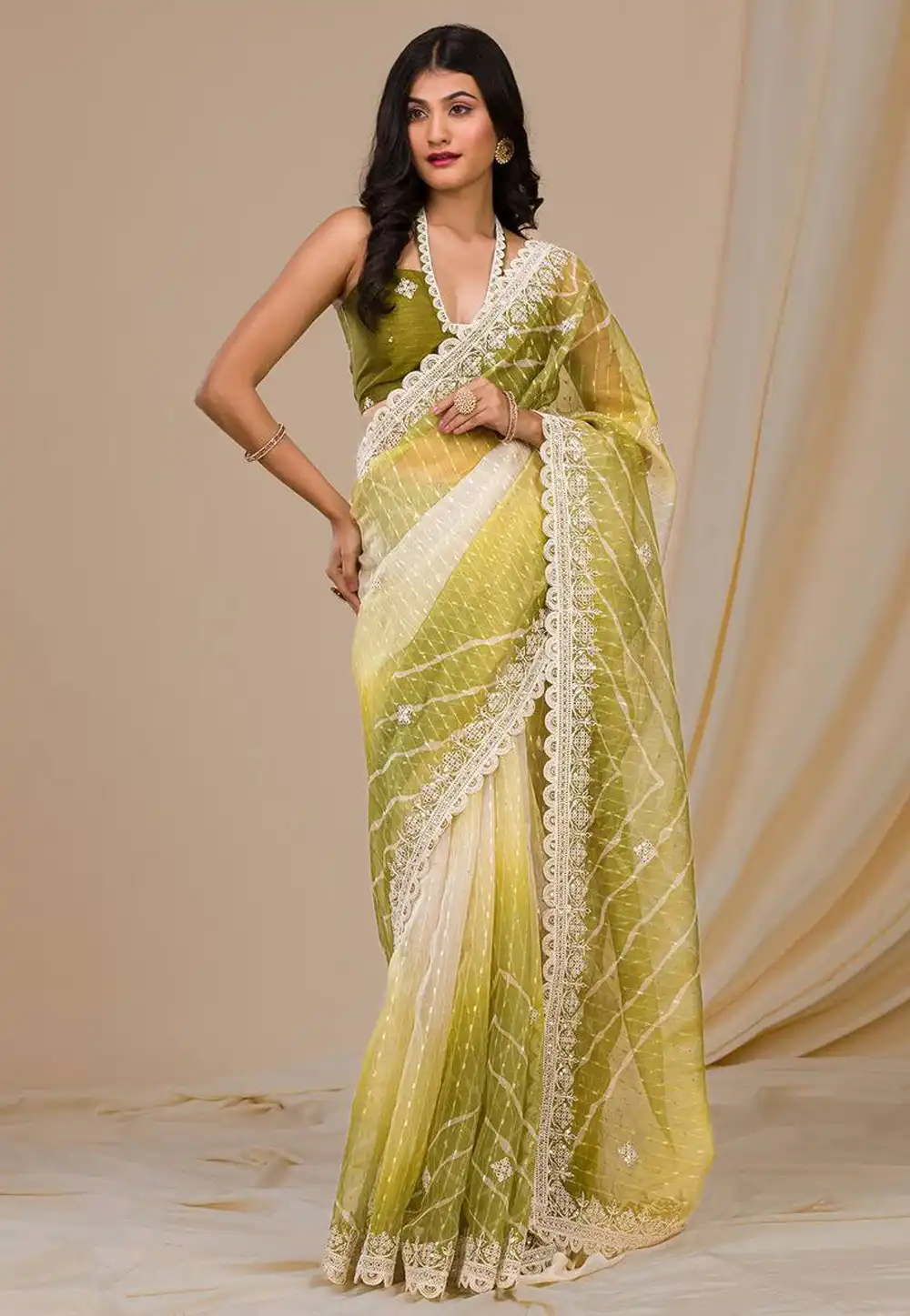 Mehndi Georgette Saree With Blouse 290186