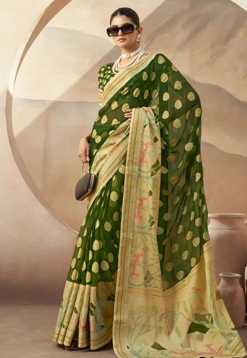 Mehndi Georgette Saree With Blouse 301700