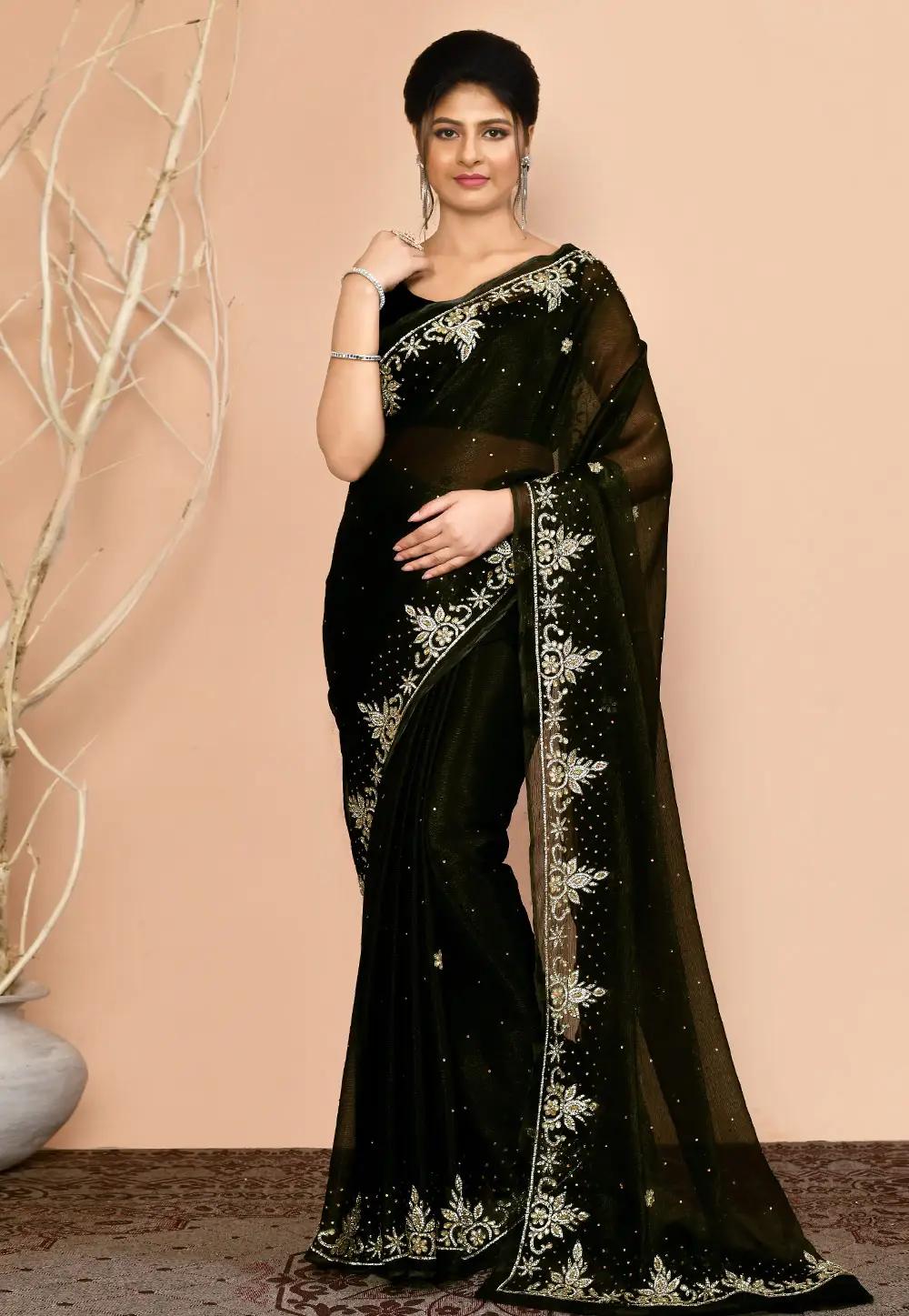 Mehndi Georgette Saree With Blouse 295971